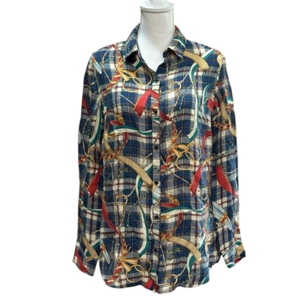J. McLaughlin Lois Sinclair Saddle Equestrian Silk Blend Blouse shirt  NWT XL